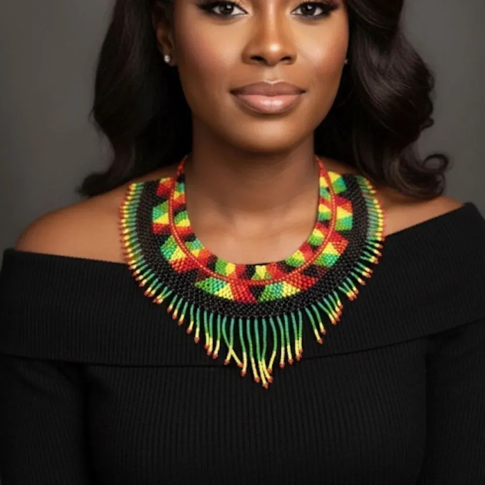 New Beautiful Handmade Colorful Beaded Mexican Collar Necklace